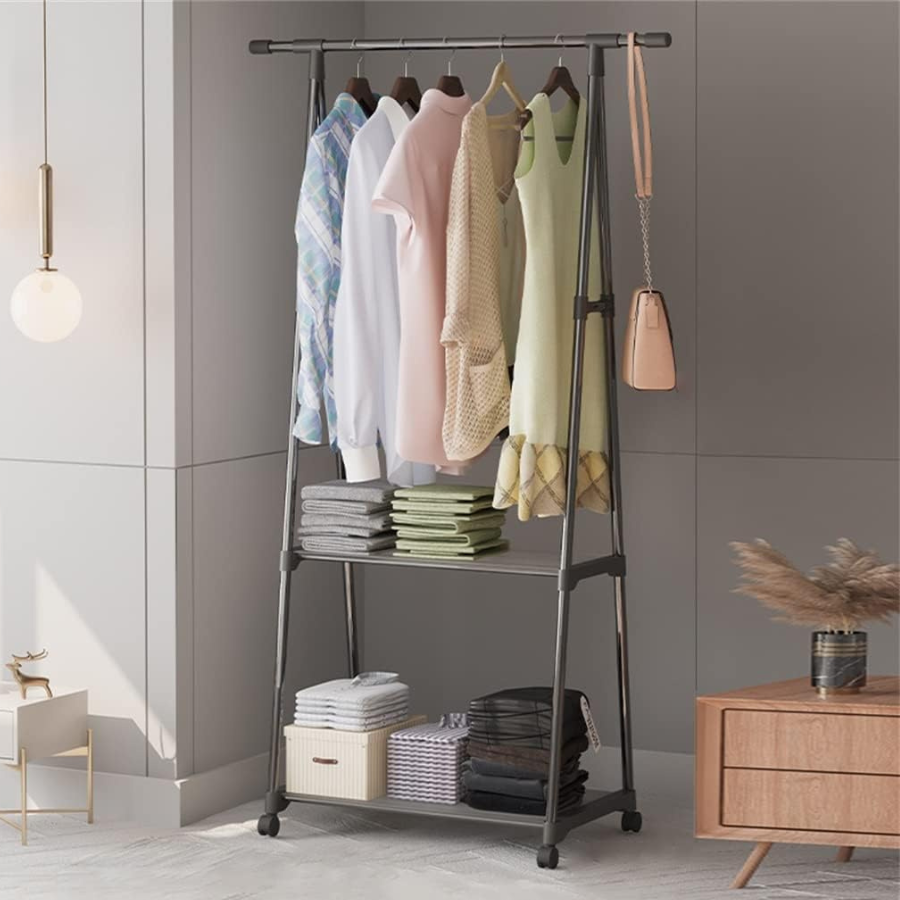 Triangle Multifunctional Clothes Rack with Shelves | Portable Wardrobe Organizer Stand