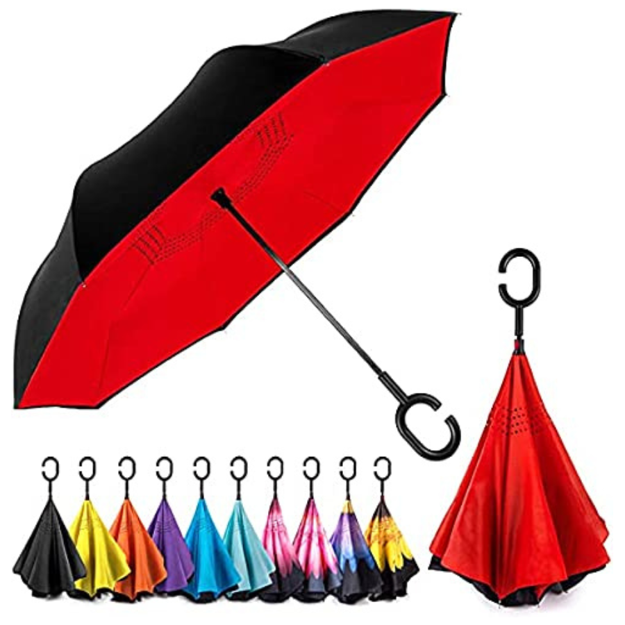 Reverse Inverted Umbrella with C-Shaped Handle | Windproof Double Layer Umbrella