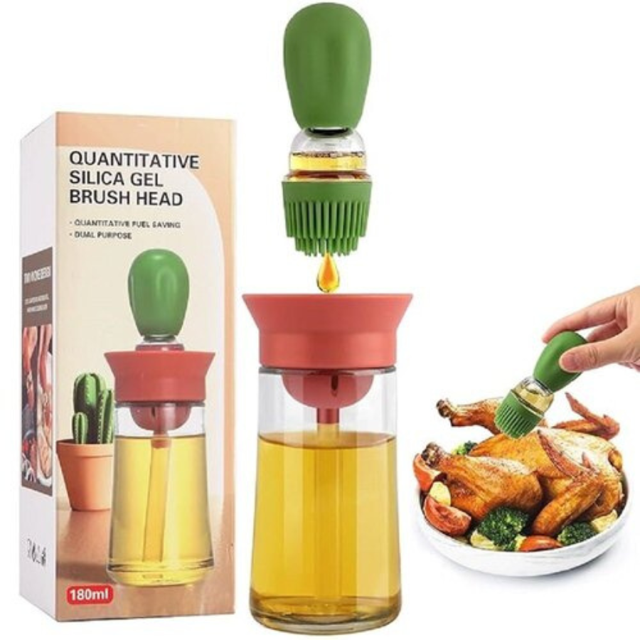 Quantitative Silicone Oil Brush Bottle 180ml – Dual Purpose Oil Dispenser for Cooking & BBQ