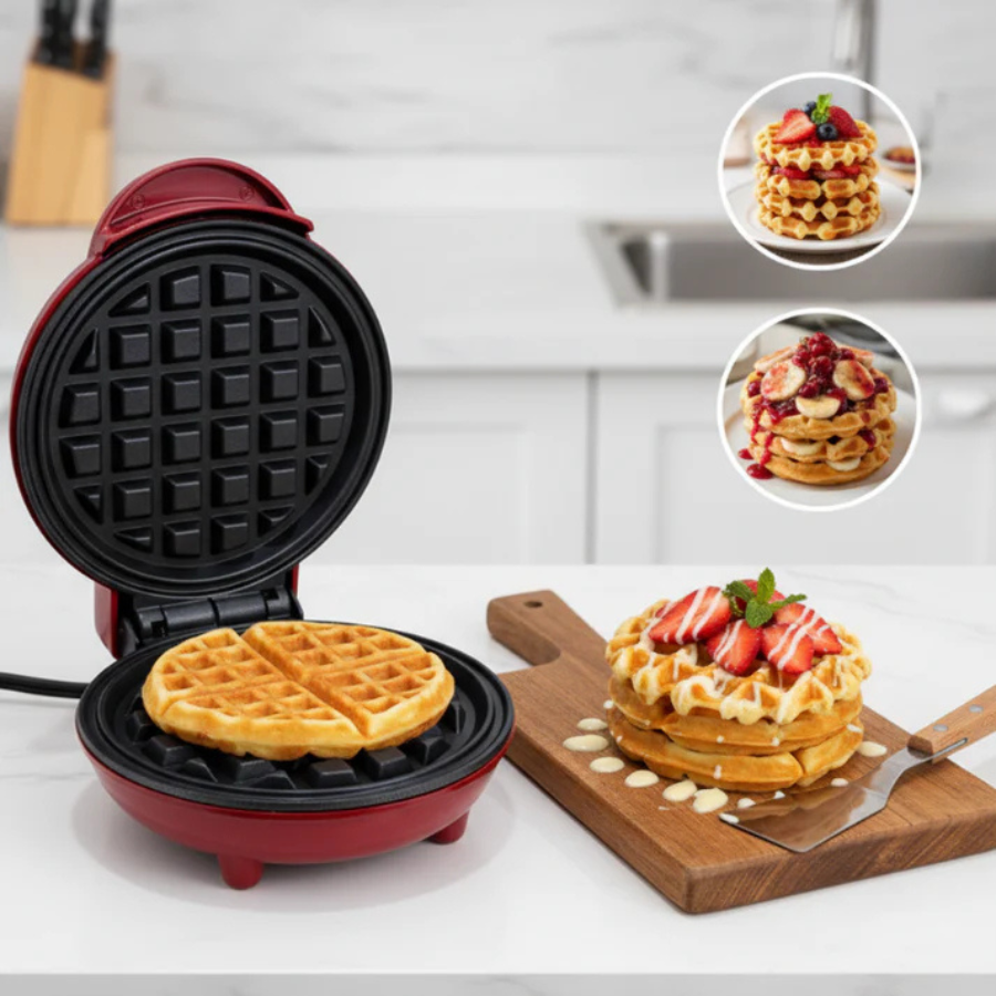 Portable Mini Waffle Maker | Non-Stick Electric Waffle Machine for Home